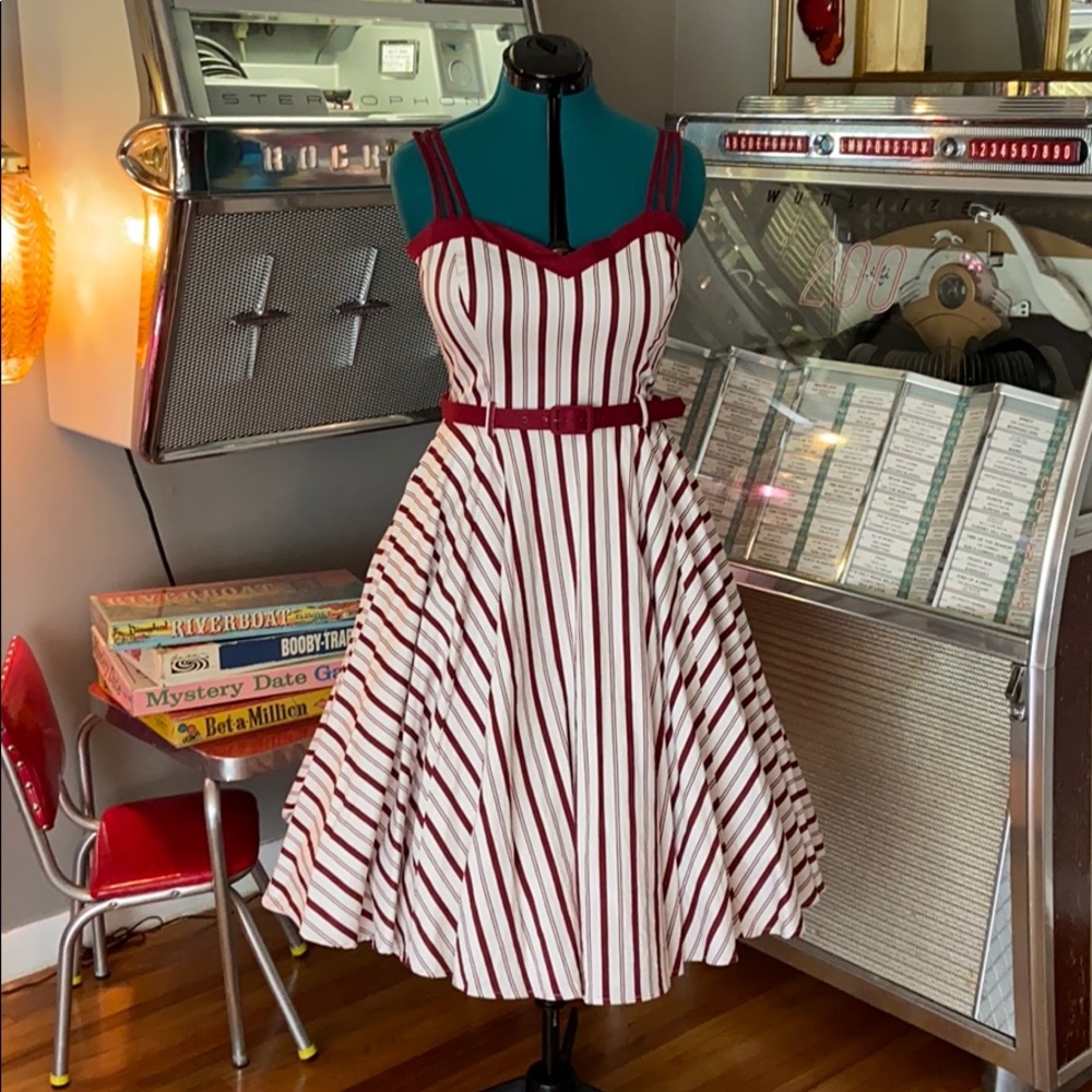 Collectif Nova Candy Stripe Swing Dress Sz. 14